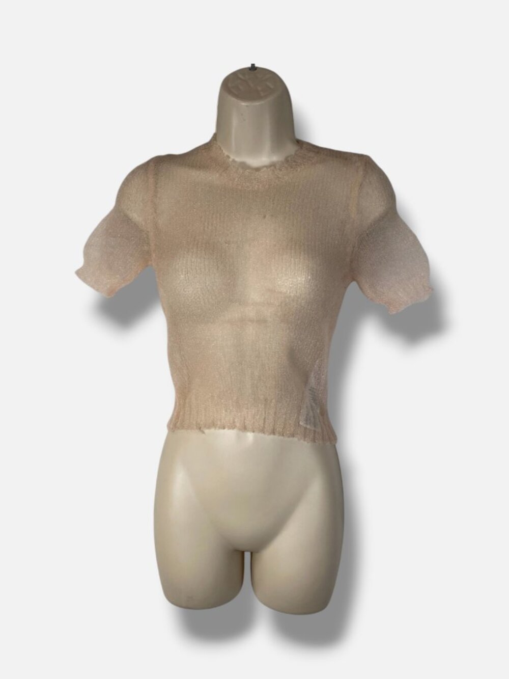 Maison Margiela Women's Beige Crewneck Sheer Knit Blouse Top Size S